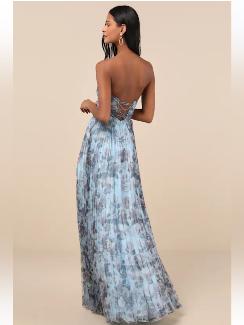 NWT Lulu's Beautiful Day Blue Multi Floral Print Organza Strapless Maxi Dress - Picture 2 of 12